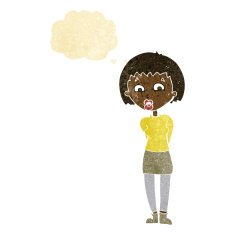 cartoon surprised woman with thought bubble N29