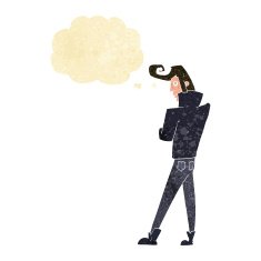 cartoon cool guy with thought bubble