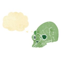 cartoon spooky skull with thought bubble N19