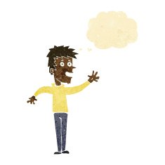 cartoon happy boy waving with thought bubble N3
