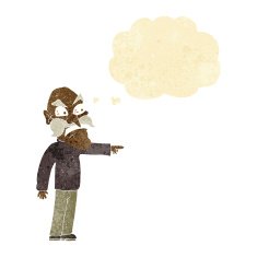 cartoon furious old man with thought bubble