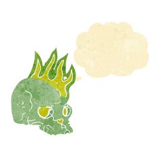 cartoon spooky skull with thought bubble N20
