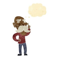cartoon annoyed old man with thought bubble N5
