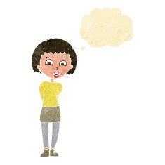 cartoon surprised woman with thought bubble N30