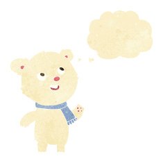 cartoon polar bear wearing scarf with thought bubble