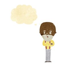 cartoon worried old man with thought bubble N3