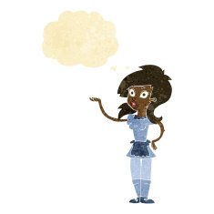 cartoon pretty waitress with thought bubble