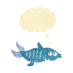 cartoon fish with thought bubble N13