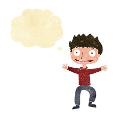 cartoon grinning boy with thought bubble N2