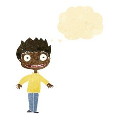 cartoon excited boy with thought bubble N17