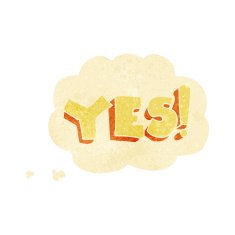 cartoon yes symbol with thought bubble