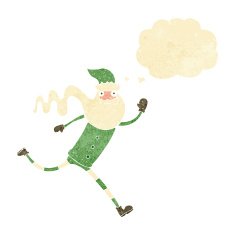cartoon running santa with thought bubble