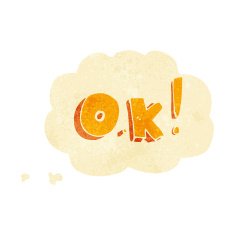 cartoon OK symbol with thought bubble