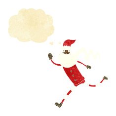 cartoon running santa with thought bubble N2