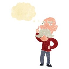 cartoon annoyed old man with thought bubble N6