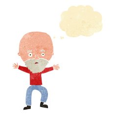 cartoon panicking old man with thought bubble N2