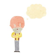 cartoon worried old man with thought bubble N4