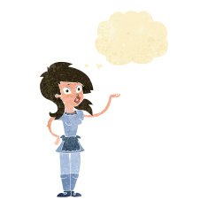 cartoon pretty waitress with thought bubble N2