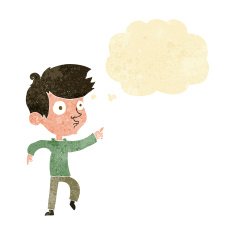 cartoon pointing boy with thought bubble N5