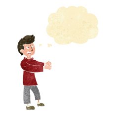 cartoon happy man with thought bubble N65