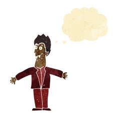 cartoon vampire man with thought bubble N8
