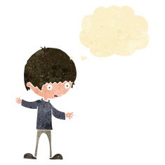 cartoon boy with outstretched arms thought bubble