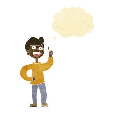 cartoon boy with great idea thought bubble