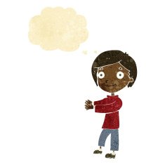cartoon happy boy with thought bubble N24
