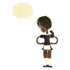 cartoon waitress with thought bubble N3