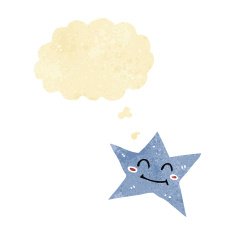 cartoon star character with thought bubble