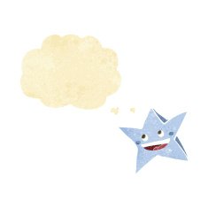 cartoon happy star character with thought bubble N3