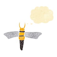 cartoon bug with thought bubble