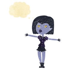 cartoon vampire girl with thought bubble N34