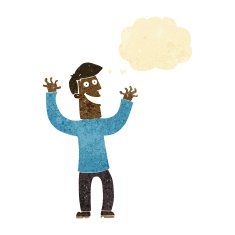cartoon excited man with thought bubble N10