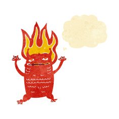 cartoon little monster with thought bubble