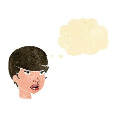 cartoon pretty female face with thought bubble N16