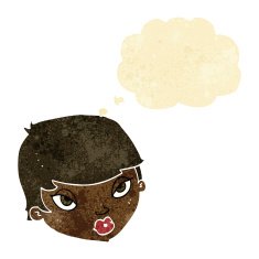 cartoon unimpressed woman with thought bubble