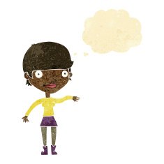 cartoon happy woman with thought bubble N33