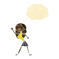 cartoon woman dancing with thought bubble N3