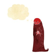 cartoon halloween ghoul with thought bubble