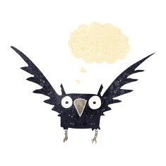 cartoon spooky bird with thought bubble N2