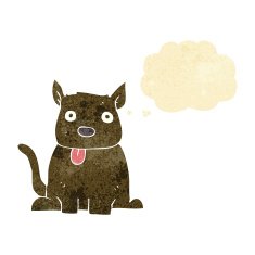 cartoon dog sticking out tongue with thought bubble N4