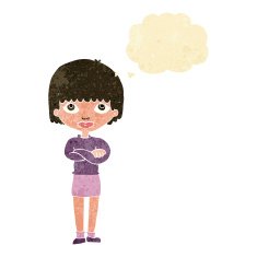 cartoon woman with folded arms thought bubble N6
