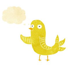 cartoon waving bird with thought bubble N2