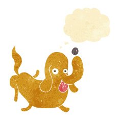 cartoon dog sticking out tongue with thought bubble N5