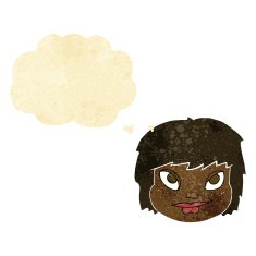 cartoon female face with thought bubble N17