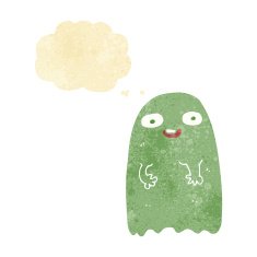 funny cartoon ghost with thought bubble N5