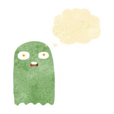 funny cartoon ghost with thought bubble N6
