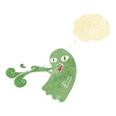 funny cartoon ghost with thought bubble N10