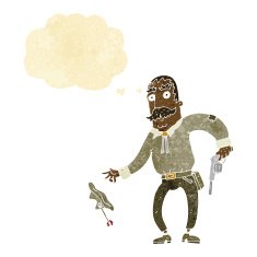 cartoon wild west cowboy with thought bubble